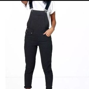 Black denim overalls